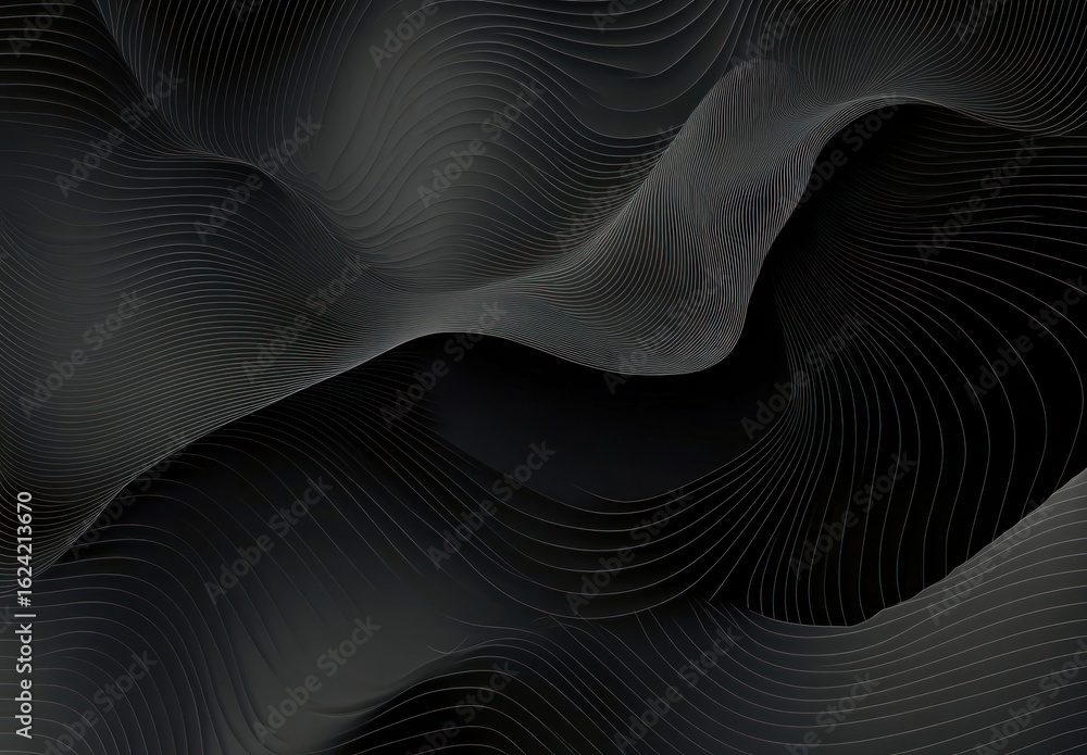 Poster abstract black and gray wavy lines pattern with fluid flow design