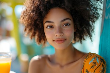 Close-up of a young woman in a  applying sunscreen to her skin, promoting sun safety and skincare while on vacation, Generative AI