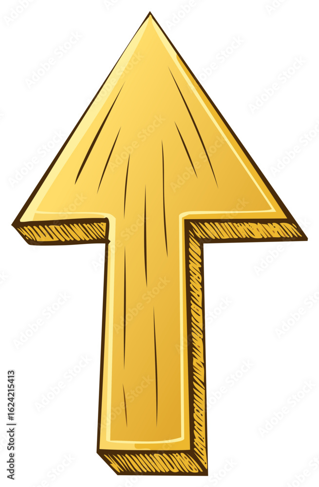 Poster yellow arrow pointing up with a 3d effect and sketch style