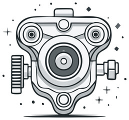 Stylized Monochrome Engine Illustration Parts and Mechanics Diagram with Accents