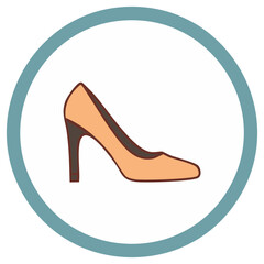 Elegant peach stiletto heel shoe inside a teal circle icon