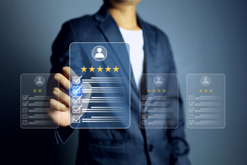 HRM human resource management concept with HR recruitment manager check candidate qualification by...
