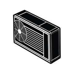 Black and white minimalist illustration of an air conditioning unit with fan