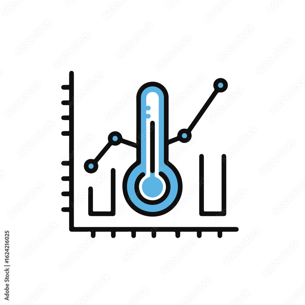 Poster a thermometer symbol and line graph that shows the temperature increase or decrease