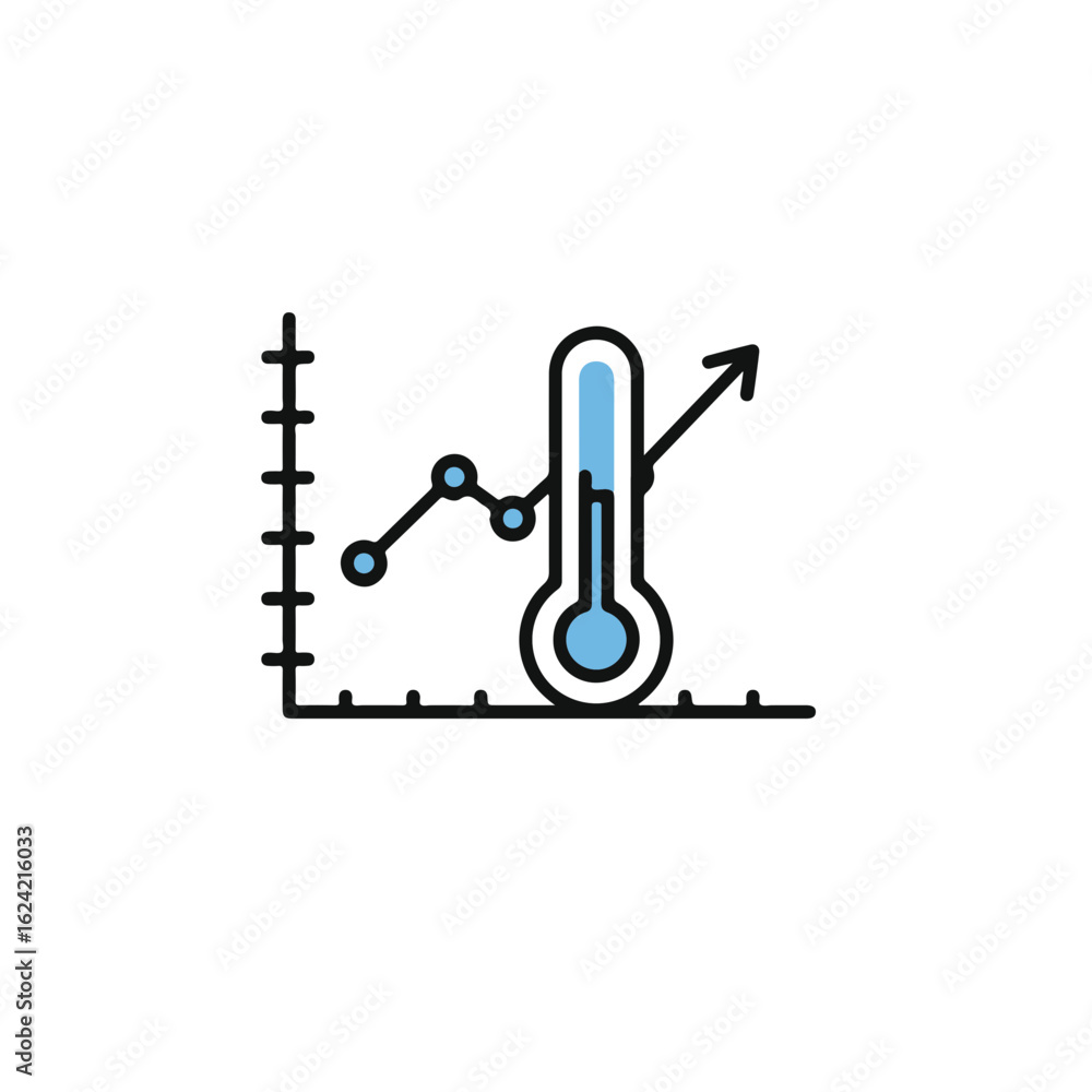 Poster thermometer icon displaying a rising temperature trend on a chart.
