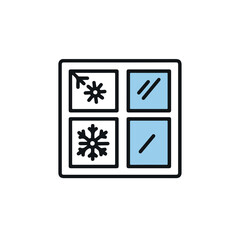 Winter window with snow icon and sunny icon.