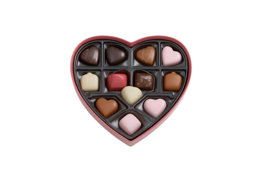 A Delectable Assortment of Gourmet Heart-Shaped Chocolates  Isolated on transparent background, cutout	
