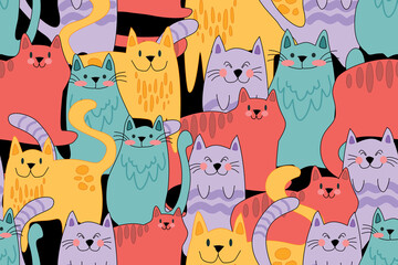 seamless pattern with colorful cats