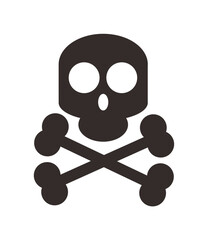Simple black and white skull and crossbones graphic symbol.