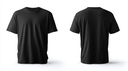 Fototapeta premium Black T-Shirt Mockup Front and Back View on White Background