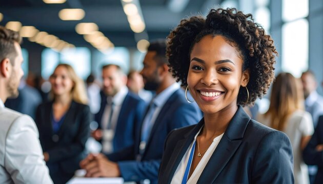 Smiling woman at a conference