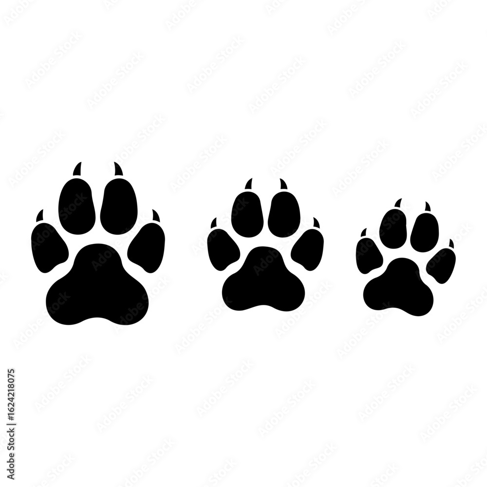 Poster vector two black paw prints with four toes each on transparent background