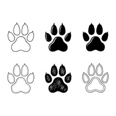 Vector Two curved lines of animal paw prints going upwards on white space on transparent background