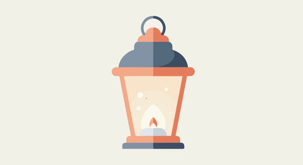 Glowing Vintage Lantern with Burning Flame Icon Illustration on plain background