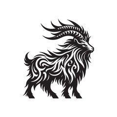 Obraz premium Tribal Tattoo Style Angora Goat Silhouette SVG with Flame Feather Details and Curved Lines for Cricut Farm Animal Clipart and Laser Cutting
