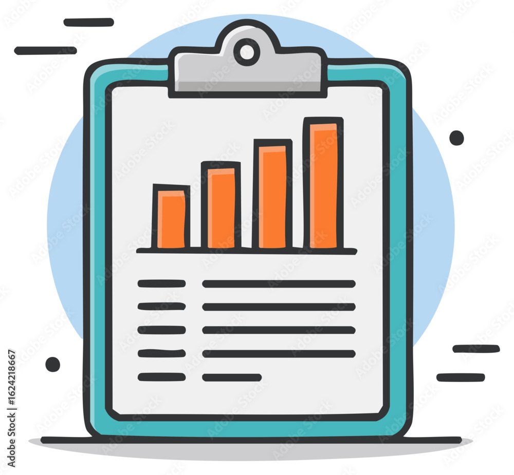 Aufkleber clipboard displaying upward chart and lines representing business report and performance analysis