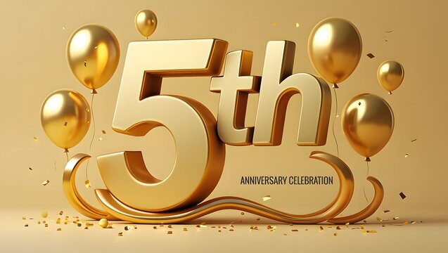 Celebrating a golden 5th anniversary with balloons and ribbons, a festive and joyful occasion for a special milestone in a luxurious and elegant style