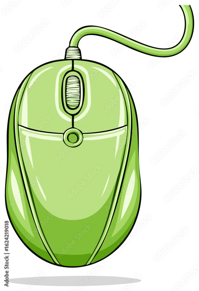 Poster vibrant green wired computer mouse digital input device illustration