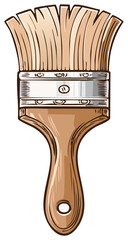 Painter's Tool Cartoon Style Paint Brush Illustration with Wooden Handle