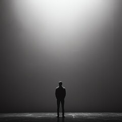 Obraz premium the image shows a figure standing in what appears to be a dark studio setting high resolution for isolate image