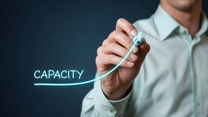 Businessman increasing business capacity with digital graph for planning growth