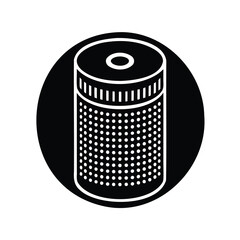 Black and white illustration of a cylindrical container with a round lid