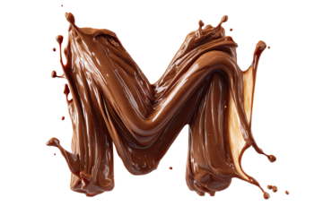 Liquid chocolate letter M in 3D