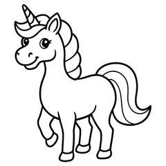 Obraz premium Adorable Unicorn Outline Illustration Smiling with Thick Black Lines for Coloring Pages