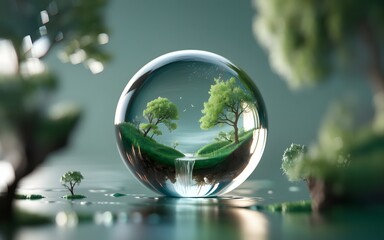 Tiny ecosystem inside a crystal sphere reflecting nature s beauty