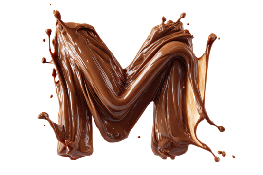 Liquid chocolate letter M in 3D