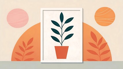 Obraz premium Elegant botanical artwork framed with earthy tones and abstract shapes creating a modern minimal aesthetic ideal for home decor or creative projects
