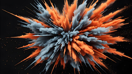 Radial Dust Particles Explosion: Orange And Grey Cloud On Black Background
