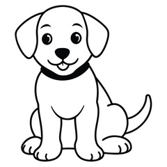 Fototapeta premium Cute Cartoon Puppy with Collar Sitting Calmly In Black And White Style