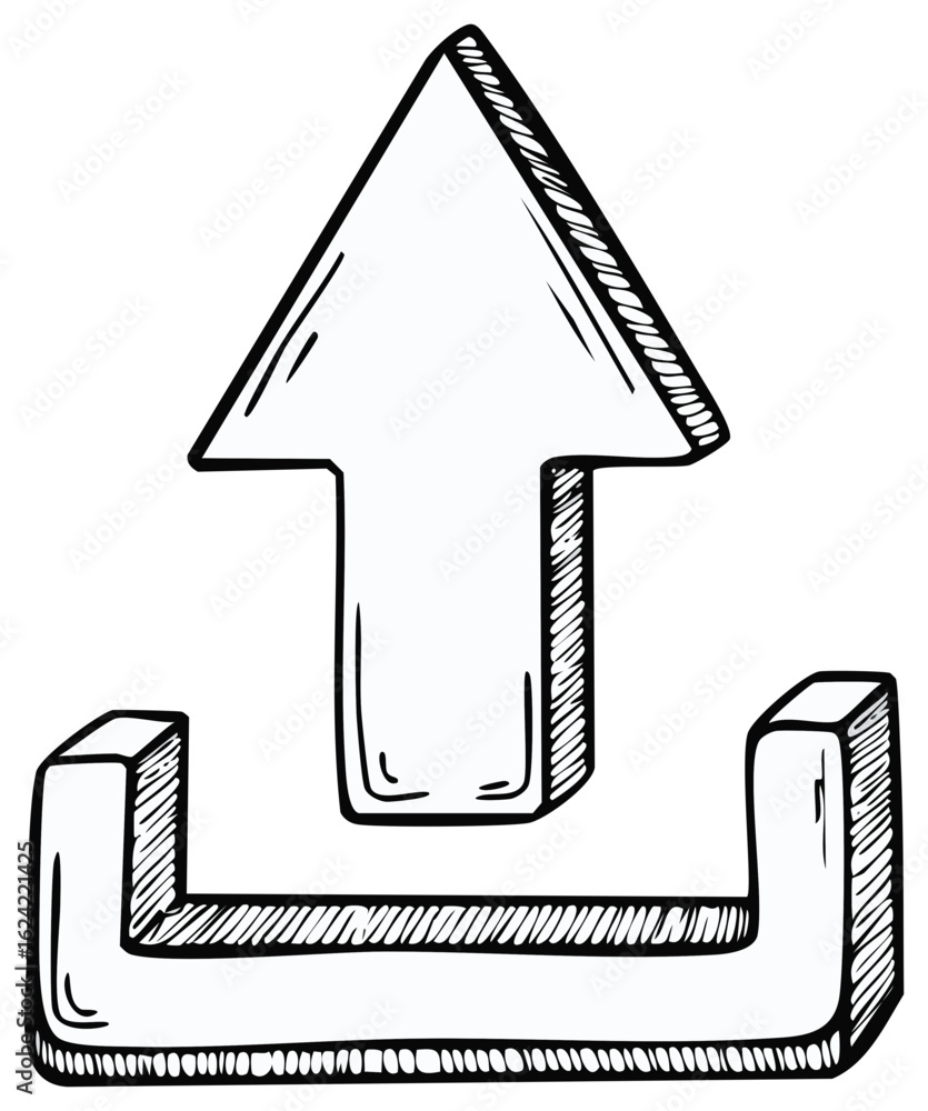 Poster hand drawn upload icon symbol for digital data transfer internet communication and file sharing