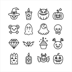 halloween line art icons kawaii vector art