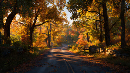 Obraz premium Discover the Breathtaking Beauty of an Autumn Foliage Drive: A Scenic Journey Through Vibrant Fall Colors
