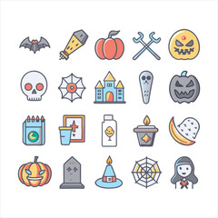halloween line art icons kawaii vector art