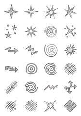 Collection of hand-drawn abstract shapes and symbols.