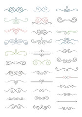 A collection of decorative ornamental dividers and flourishes in various elegant styles and subtle color palettes.