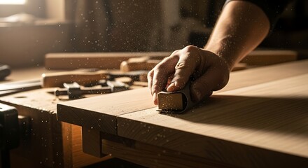 Artisan craftsmanship shown through sanding process for creating a smooth wood surface