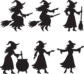 Witch Silhouette isolated on white background.