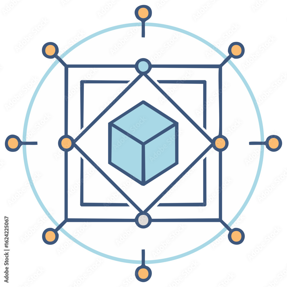 Poster geometric abstract cube with radial network and circular elements