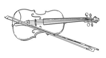 Obraz premium Violin instrument drawing for music education and string orchestra performance black and white line art