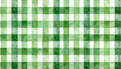 Watercolor green gingham pattern, varying shades of green on white background