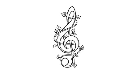 Treble clef music note with vine and leaves illustration for musical score and design inspiration