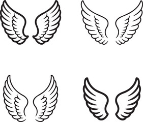 Obraz premium Set of Feathered Wing Outline vector illustration isolated On Transparent Background