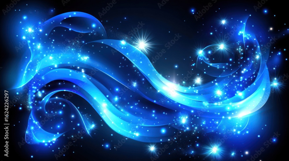 Aufkleber abstract blue cosmic wave pattern with sparkling light effects for technology and science visuals
