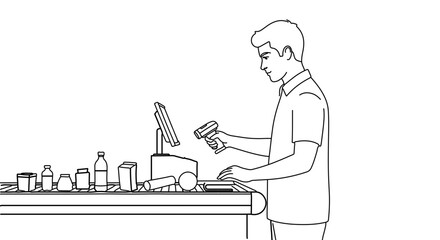 Checkout cashier scanning groceries at supermarket point of sale system retail store checkout line illustration