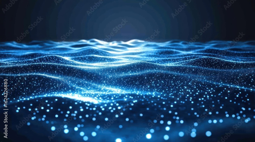 Aufkleber abstract blue digital data wave pattern on dark background for technology and digital concept