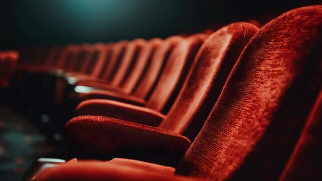 Atmospheric close-up of vintage plush seating in a cinematic entertainment venue